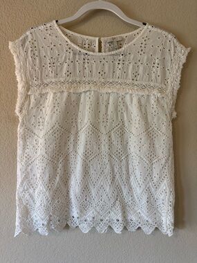 Joie White Eyelet Lace Cap Sleeve Top